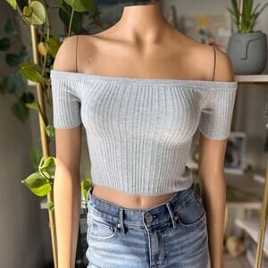 Aerie Ribbed Reversible Sweater Cropped Top Balletcore Medium Heather Gray -XS